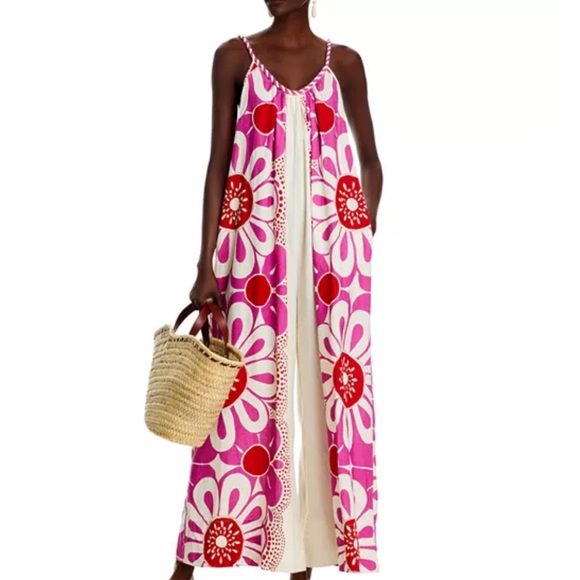 Farm Rio Maia Rope Trim Cotton Jumpsuit, Pink Floral, Size M - Picture 3 of 15